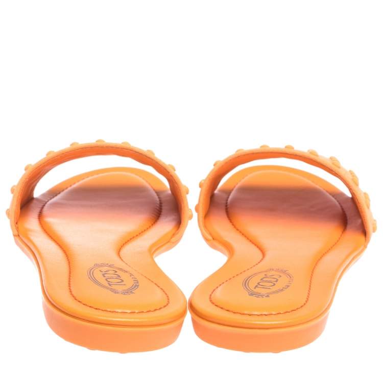 Pre Owned Tod's Orange Nubuck Leather Flat Slides Size 37