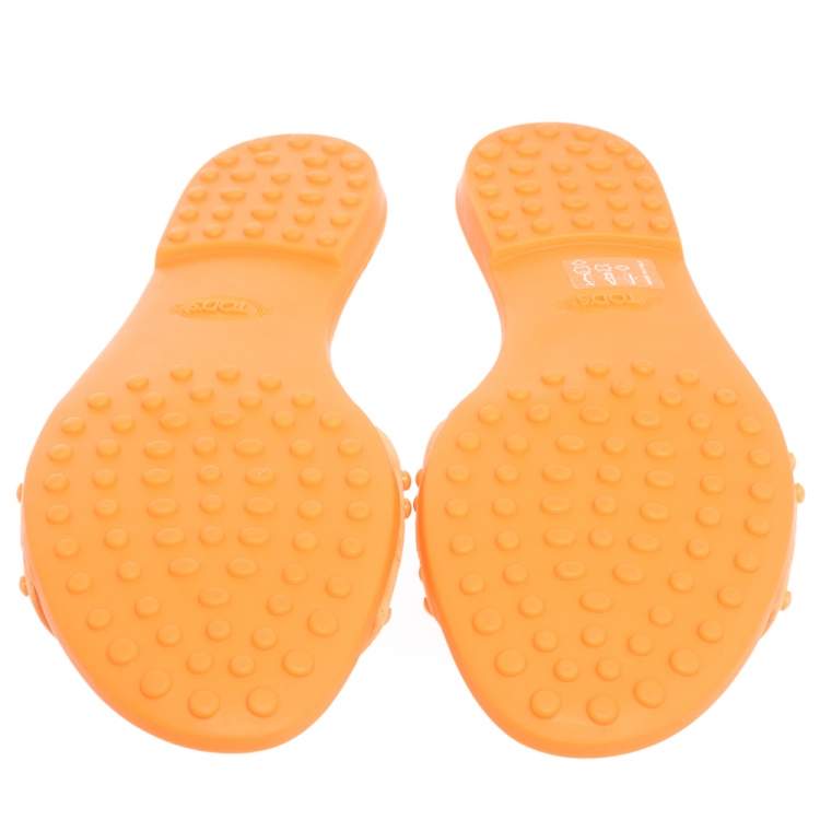 Pre Owned Tod's Orange Nubuck Leather Flat Slides Size 37