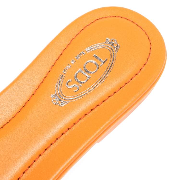 Pre Owned Tod's Orange Nubuck Leather Flat Slides Size 37