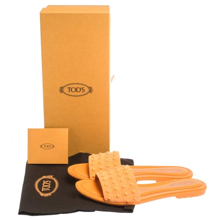 Pre Owned Tod's Orange Nubuck Leather Flat Slides Size 37