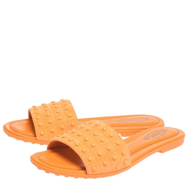 Pre Owned Tod's Orange Nubuck Leather Flat Slides Size 37