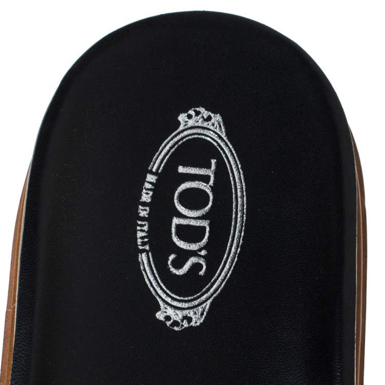 Pre Owned Tod's Black Leather Studded Flat Slides Size 39