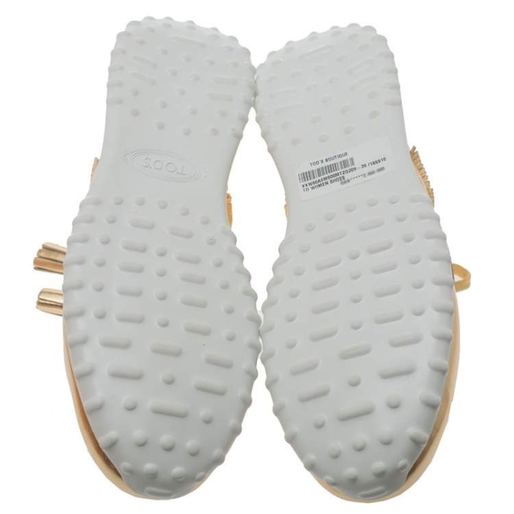 Pre Owned Tod's Metallic Gold Perforated Leather Tassel Lace Low Top Sneakers Size 39