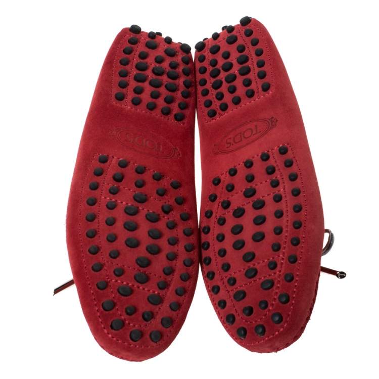 Pre Owned Tod's For Ferrari Red Suede Leather Bow Slip On Loafers Size 36