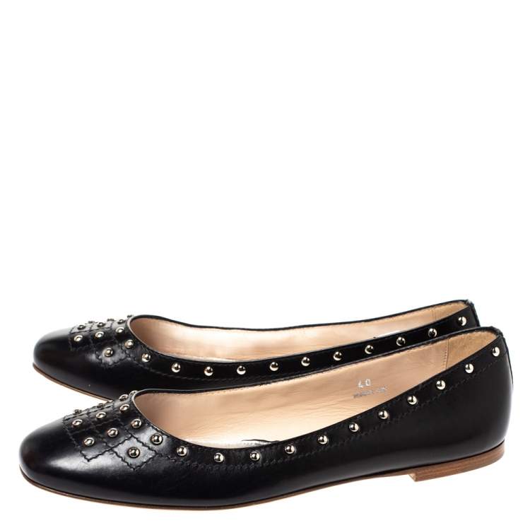 Pre Owned Tod's Black Leather Studded Ballet Flats Size 40
