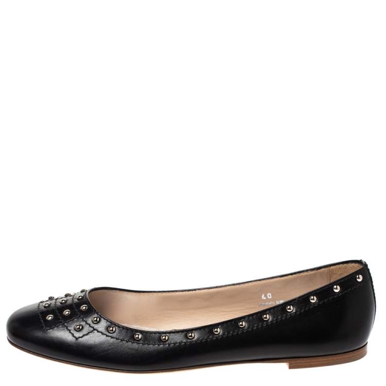Pre Owned Tod's Black Leather Studded Ballet Flats Size 40