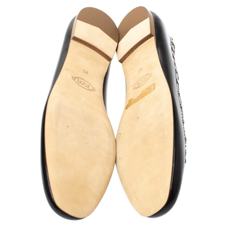 Pre Owned Tod's Black Leather Studded Ballet Flats Size 40