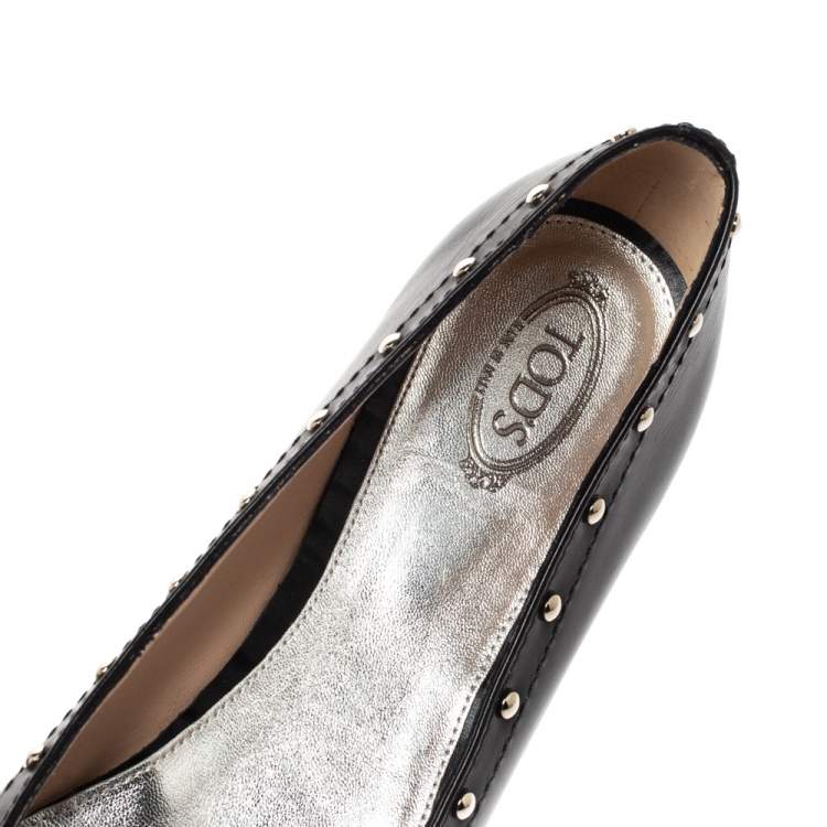Pre Owned Tod's Black Leather Studded Ballet Flats Size 40