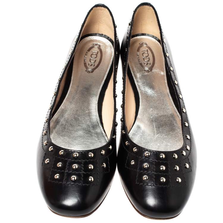 Pre Owned Tod's Black Leather Studded Ballet Flats Size 40