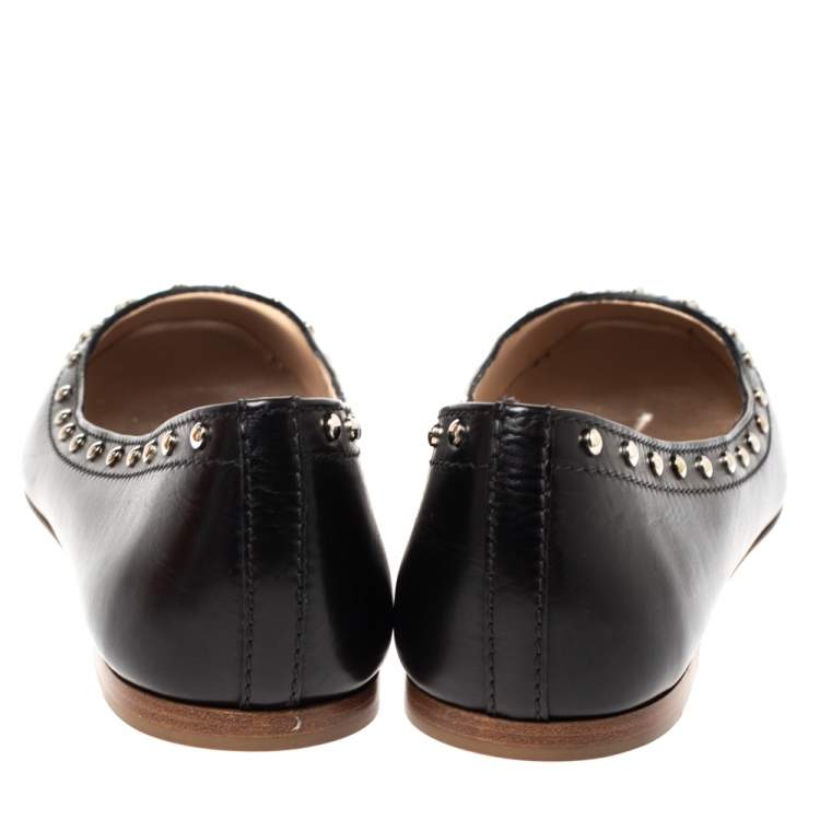 Pre Owned Tod's Black Leather Studded Ballet Flats Size 40