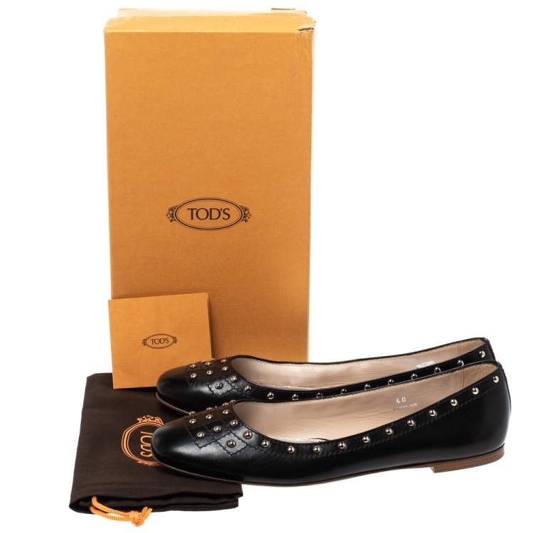 Pre Owned Tod's Black Leather Studded Ballet Flats Size 40