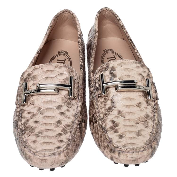 Pre Owned Tod's Multicolor Python Leather Double T Slip On Loafers Size 37