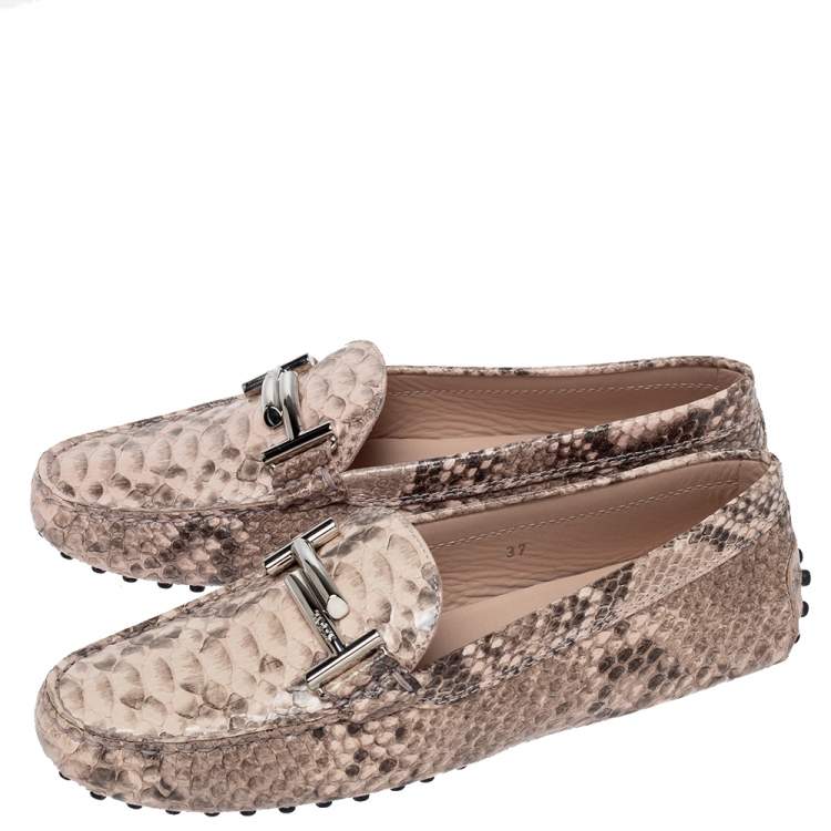 Pre Owned Tod's Multicolor Python Leather Double T Slip On Loafers Size 37