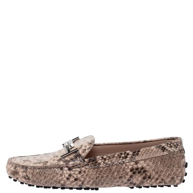 Pre Owned Tod's Multicolor Python Leather Double T Slip On Loafers Size 37
