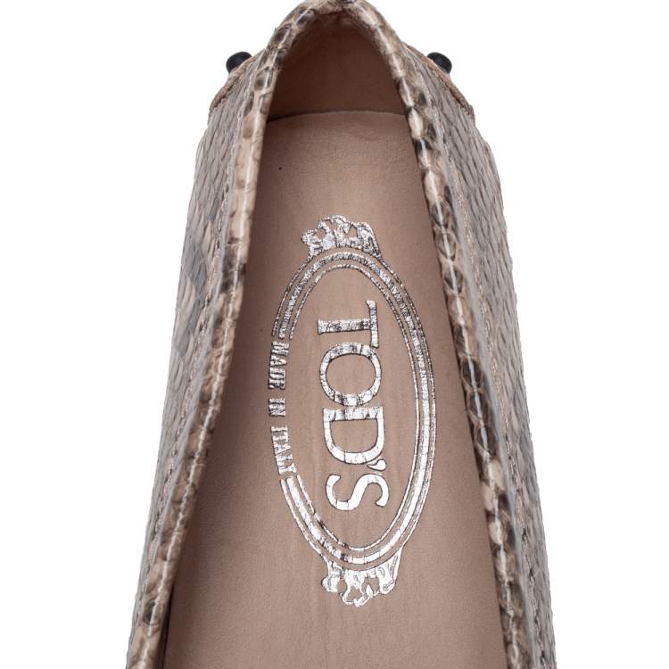 Pre Owned Tod's Multicolor Python Leather Double T Slip On Loafers Size 37