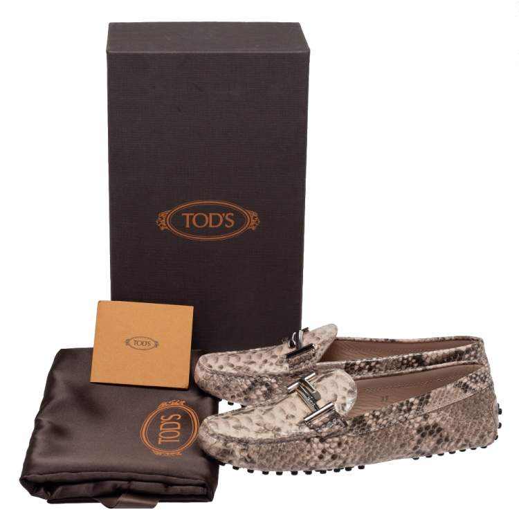 Pre Owned Tod's Multicolor Python Leather Double T Slip On Loafers Size 37