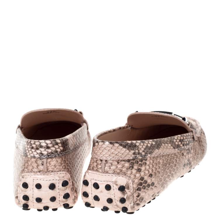Pre Owned Tod's Two Tone Python Leather Double T Loafers Size 37.5