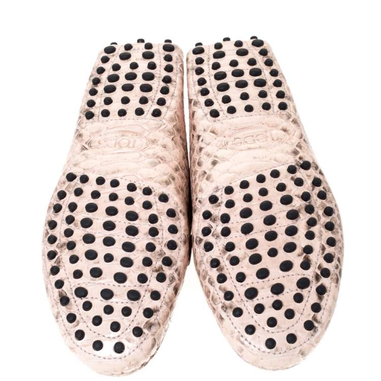 Pre Owned Tod's Two Tone Python Leather Double T Loafers Size 37.5