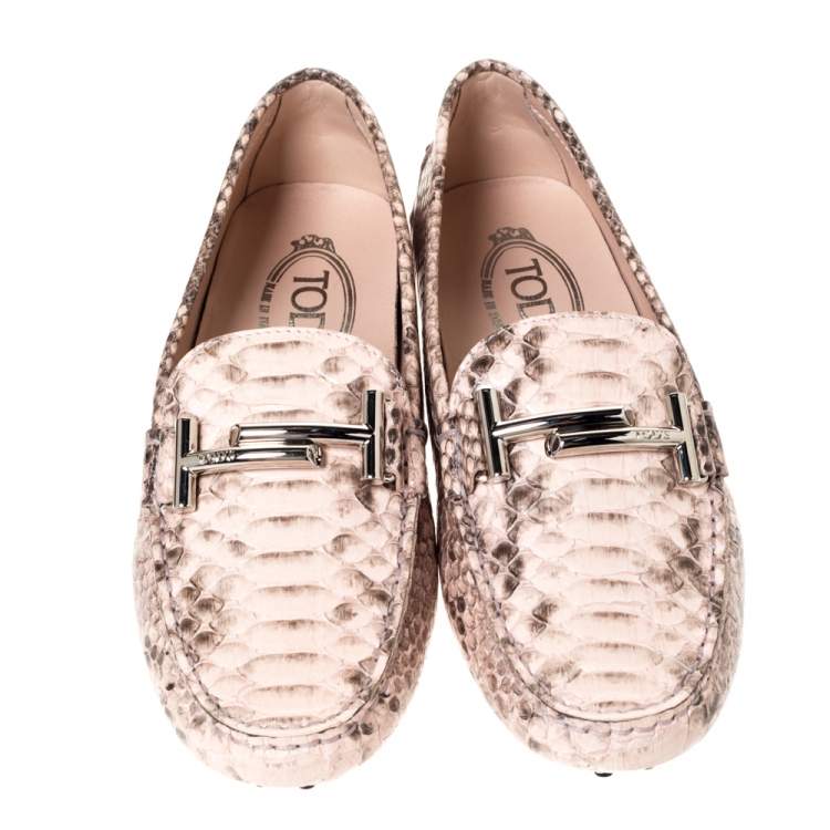 Pre Owned Tod's Two Tone Python Leather Double T Loafers Size 37.5