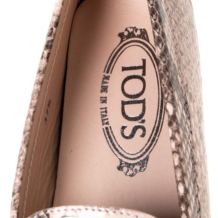 Pre Owned Tod's Two Tone Python Leather Double T Loafers Size 37.5