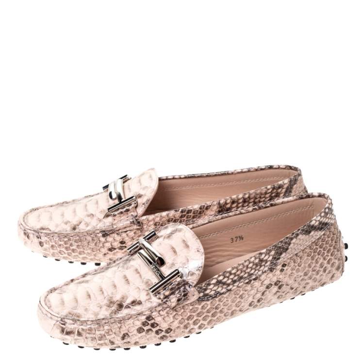 Pre Owned Tod's Two Tone Python Leather Double T Loafers Size 37.5