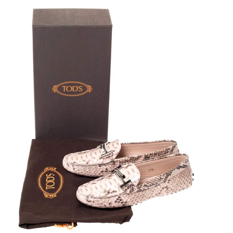Pre Owned Tod's Two Tone Python Leather Double T Loafers Size 37.5