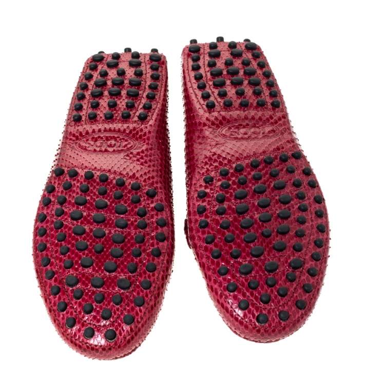 Pre Owned Tod's Dark Pink Python Double T Slip On Loafers Size 37