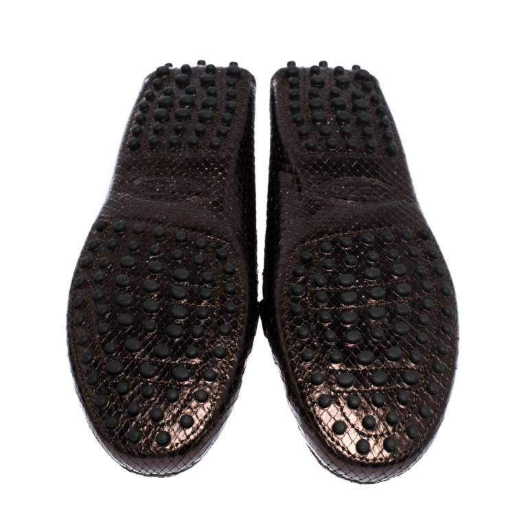 Pre Owned Tod's Metallic Brown Python Leather Double T Loafers Size 39