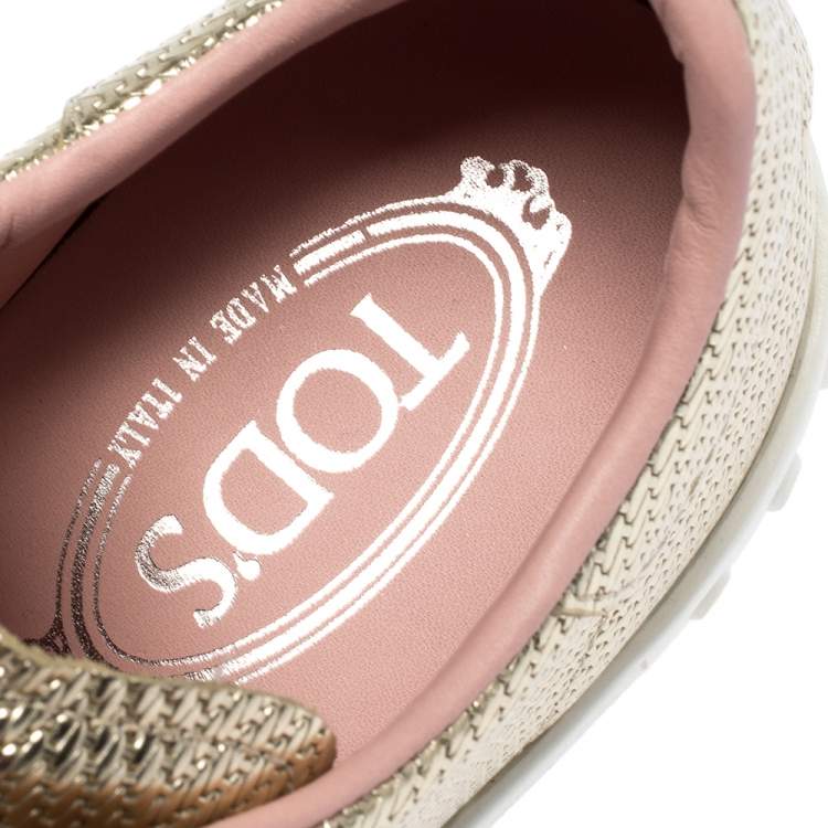 Pre Owned Tod's Metallic Gold Woven And Perforated Leather Low Top Lace Up Sneakers Size 39.5