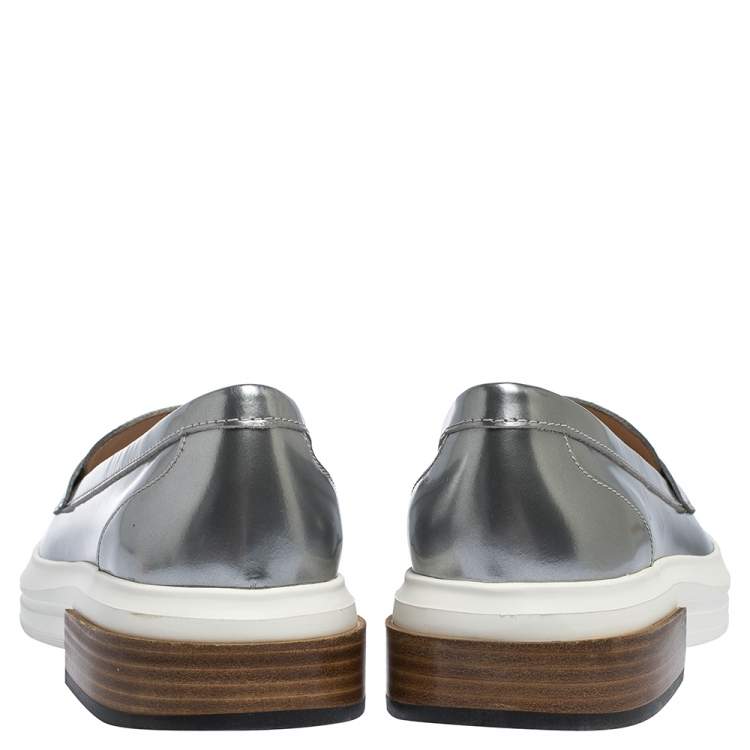 Pre Owned Tod's Sliver Leather Slip On Loafers Sneakers Size 39.5