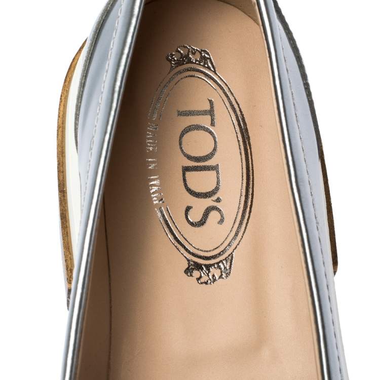Pre Owned Tod's Sliver Leather Slip On Loafers Sneakers Size 39.5