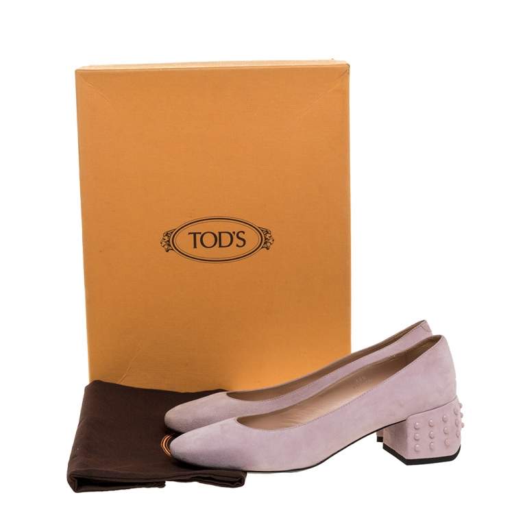 Pre Owned Tod's Pink Suede Leather Studded Heel Pumps Size 38.5