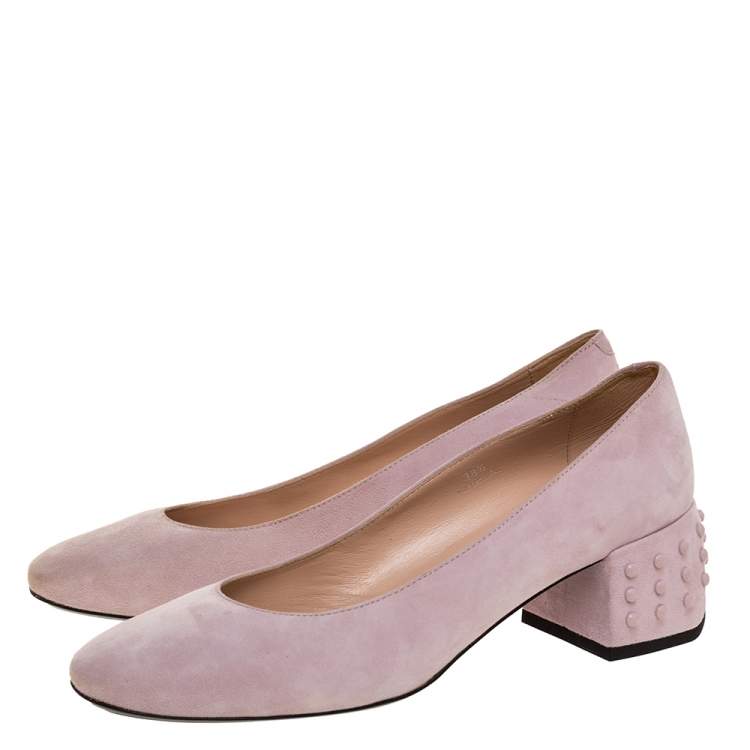 Pre Owned Tod's Pink Suede Leather Studded Heel Pumps Size 38.5
