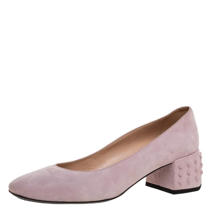 Pre Owned Tod's Pink Suede Leather Studded Heel Pumps Size 38.5