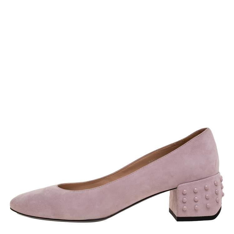 Pre Owned Tod's Pink Suede Leather Studded Heel Pumps Size 38.5