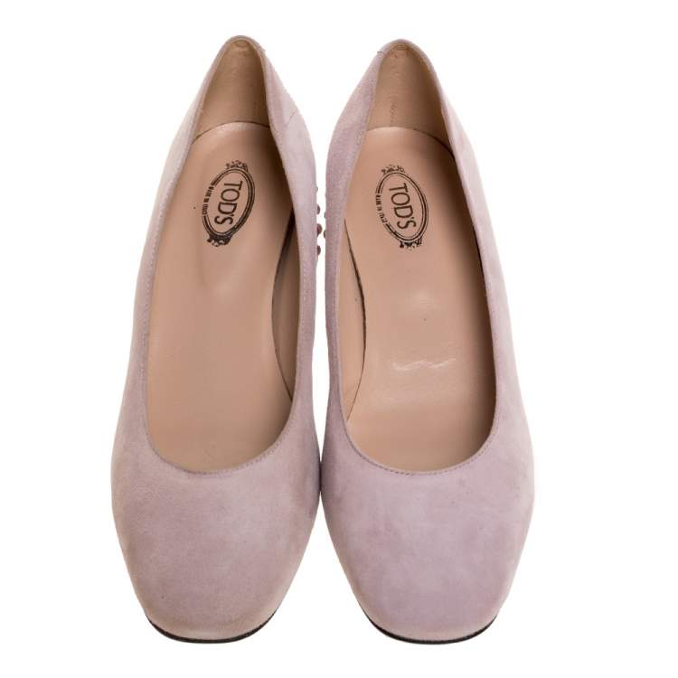 Pre Owned Tod's Pink Suede Leather Studded Heel Pumps Size 38.5