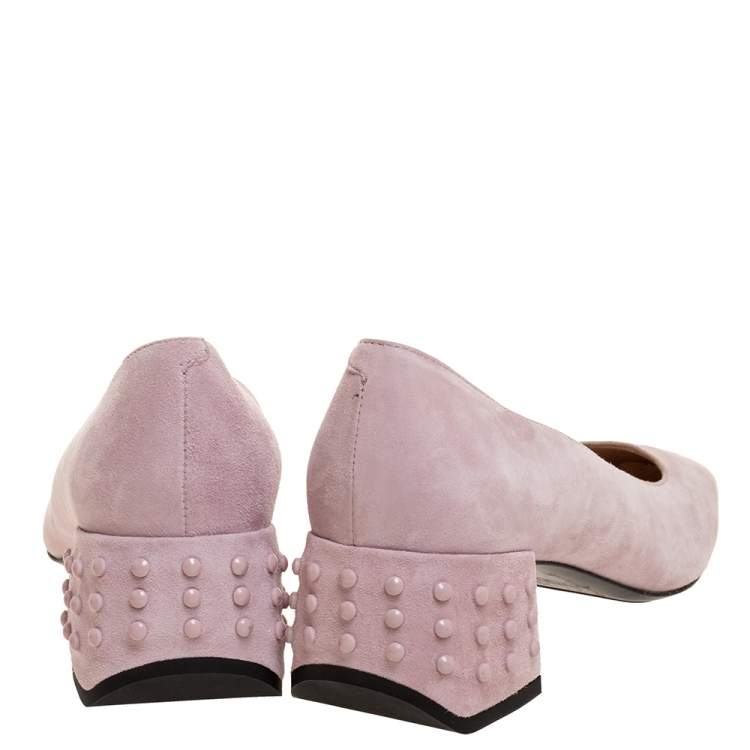 Pre Owned Tod's Pink Suede Leather Studded Heel Pumps Size 38.5