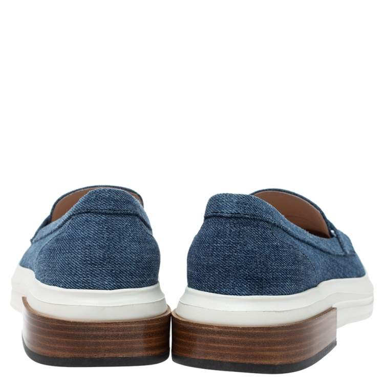 Pre Owned Tod's Blue Denim Fabric Slip On Sneakers Size 39