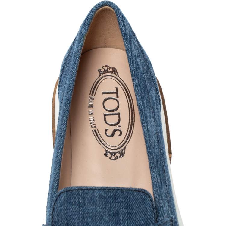 Pre Owned Tod's Blue Denim Fabric Slip On Sneakers Size 39