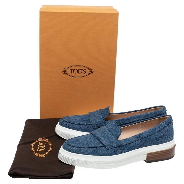 Pre Owned Tod's Blue Denim Fabric Slip On Sneakers Size 39