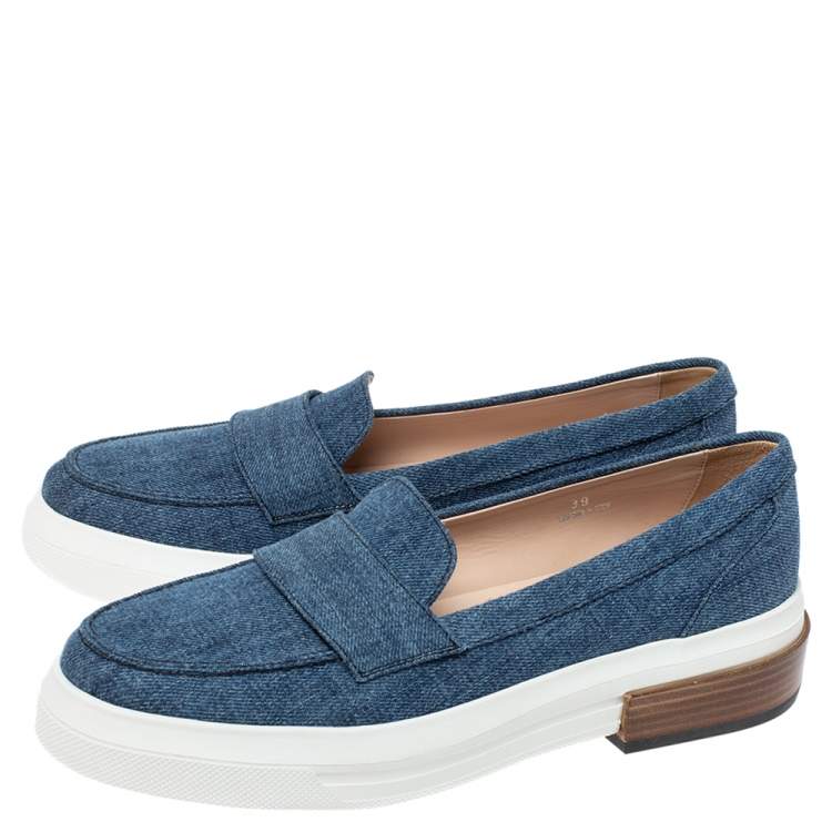 Pre Owned Tod's Blue Denim Fabric Slip On Sneakers Size 39