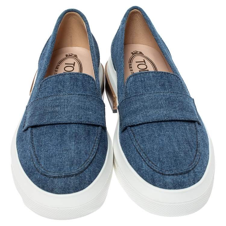 Pre Owned Tod's Blue Denim Fabric Slip On Sneakers Size 39