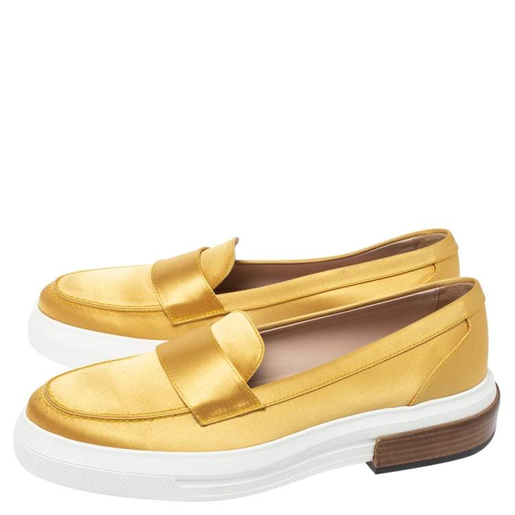 Pre Owned Tod's Golden Satin Fabric Slip On Loafer Sneakers Size 39