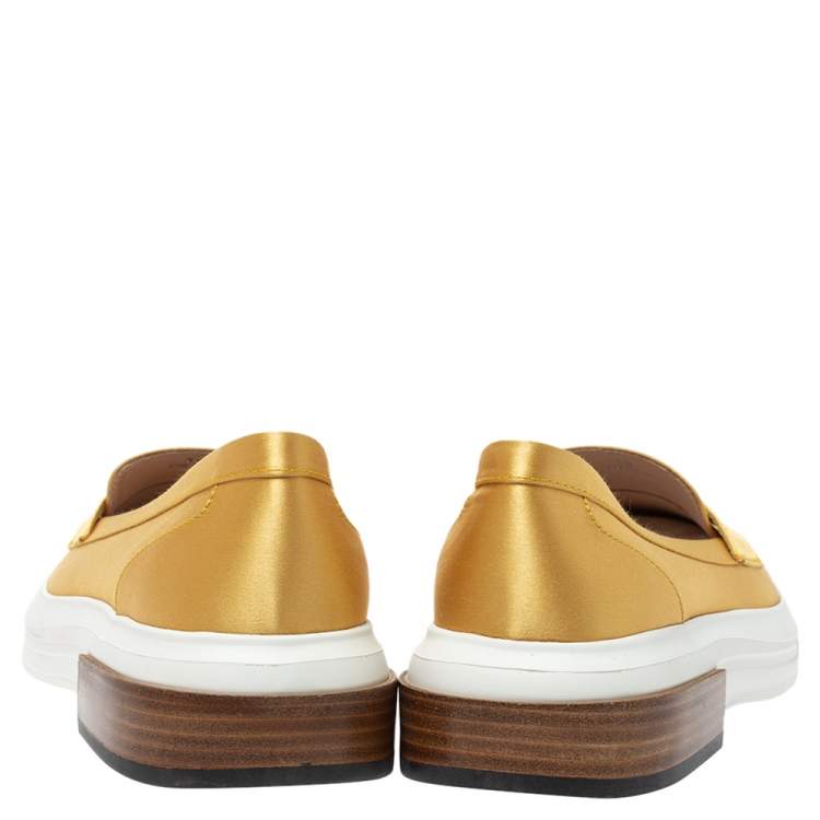 Pre Owned Tod's Golden Satin Fabric Slip On Loafer Sneakers Size 39