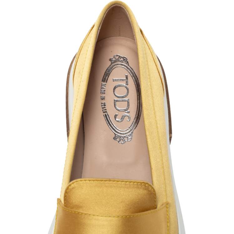 Pre Owned Tod's Golden Satin Fabric Slip On Loafer Sneakers Size 39