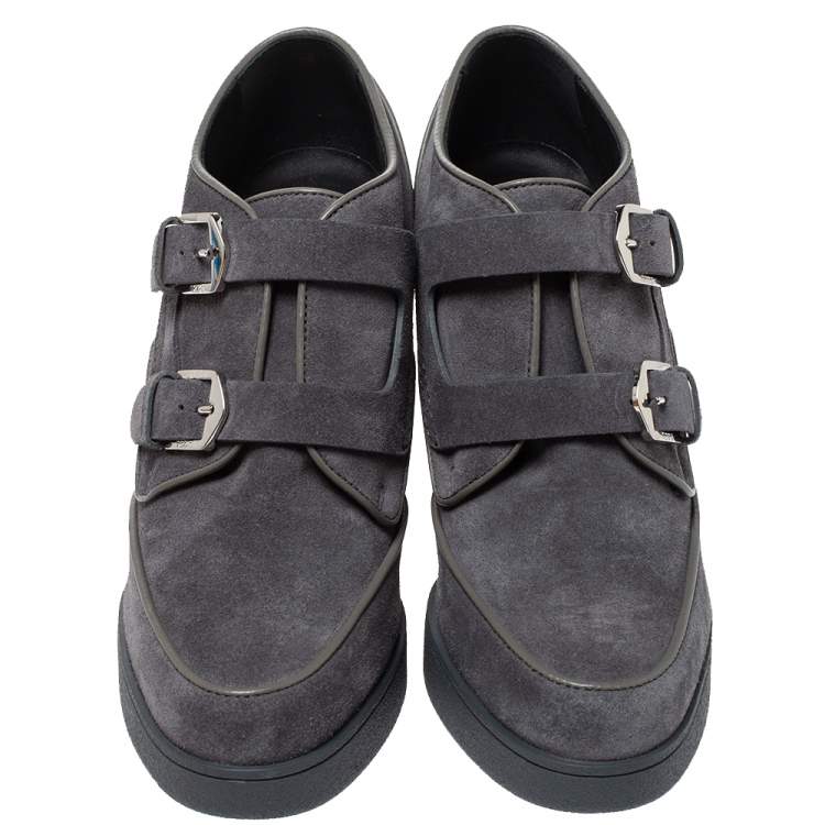 Pre Owned Tod's Grey Suede Leather Platform Block Heel Ankle Booties Size 40