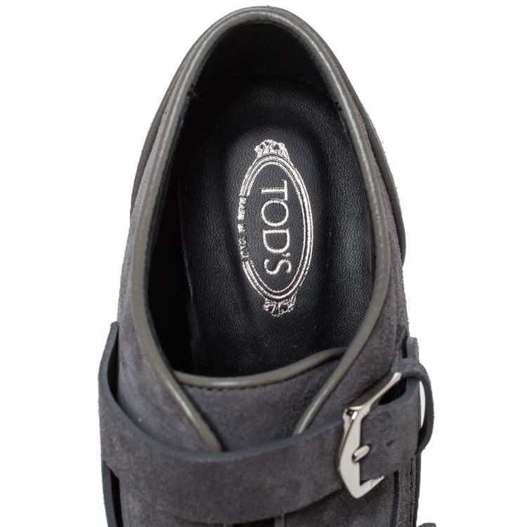 Pre Owned Tod's Grey Suede Leather Platform Block Heel Ankle Booties Size 40