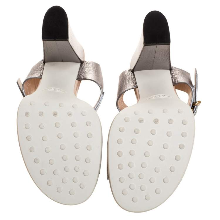 Pre Owned Tod's Grey Leather Platform Ankle Strap Sandals Size 38.5