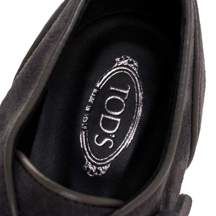 Pre Owned Tod's Grey Suede Leather Platform Block Heel Ankle Booties Size 39