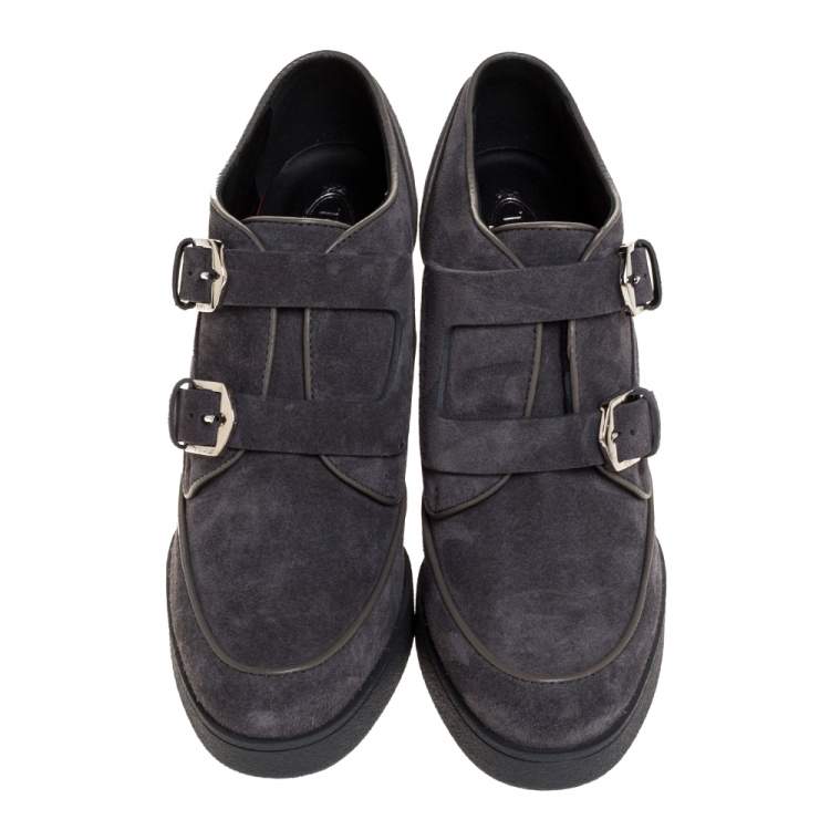 Pre Owned Tod's Grey Suede Leather Platform Block Heel Ankle Booties Size 39